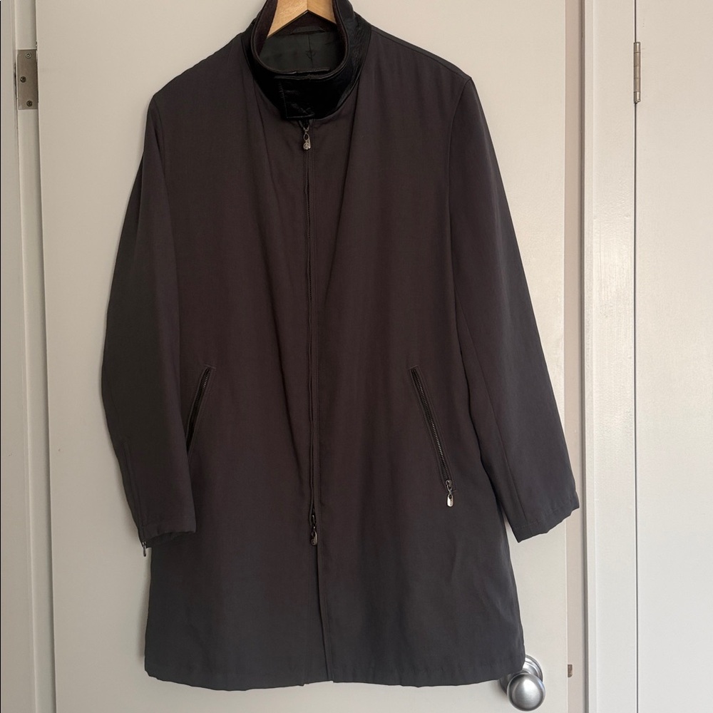 Armani Collezioni Gray Leather trim  Men's Jacket coat  Size Italy 46